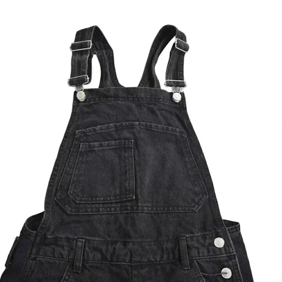 Topshop  Moto Denim Jean Shortalls Overalls Black Size 2 - Picture 5 of 12